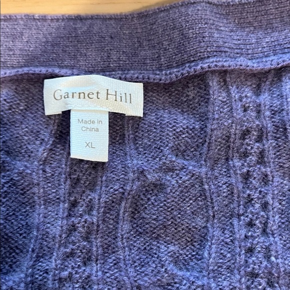 Garnet Hill Cashmere Cable Knit Cardigan Sweater Boyfriend Button Purple - Picture 5 of 9